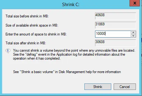 Shrink virtual hard disk