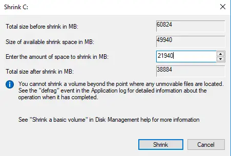 Shrink volume