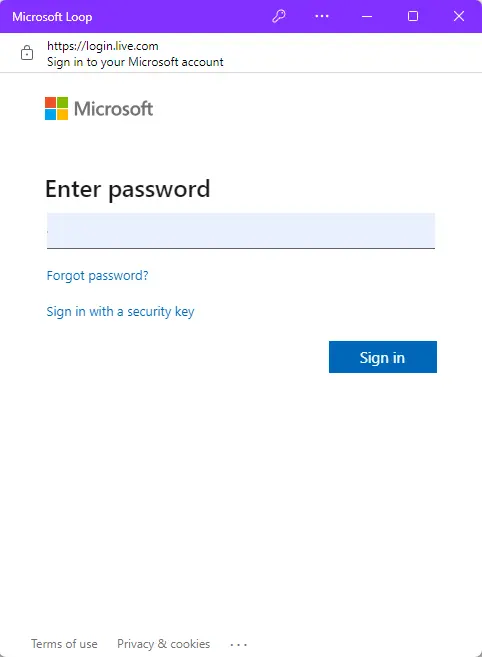 Sign in Microsoft Loop password