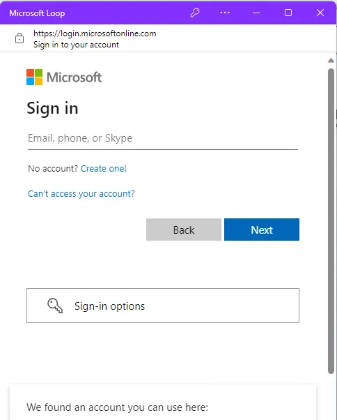 Sign in Microsoft loop