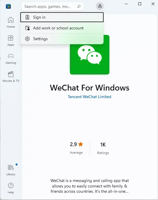 Sign in WeChat for Windows