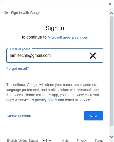 Sign in with Google Outlook 365