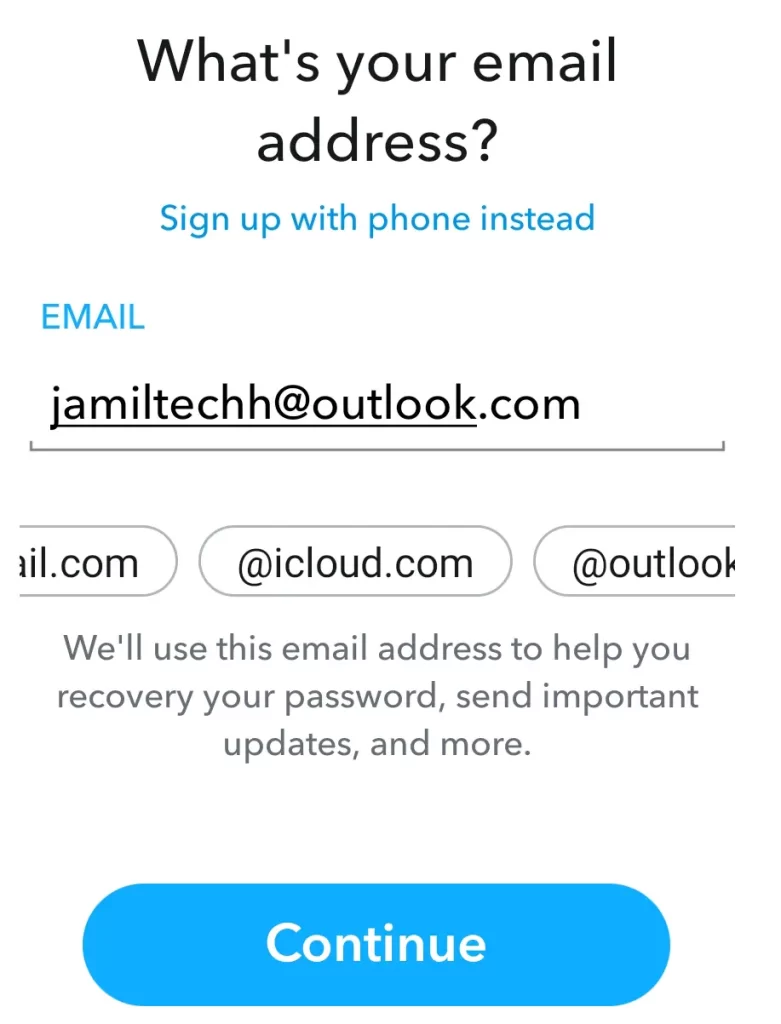 Sign up with snapchat email