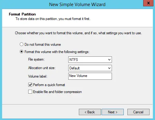 Simple volume wizard format partition