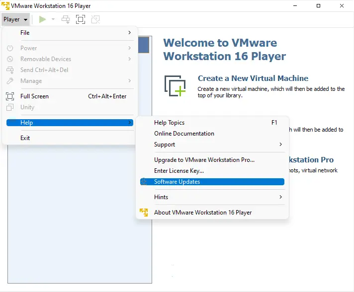 Software upgrade VMware player