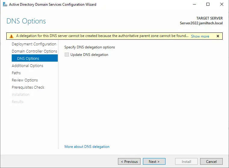 Specify DNS delegation options