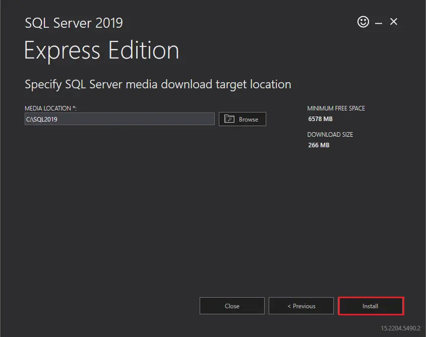 Specify SQL server media location