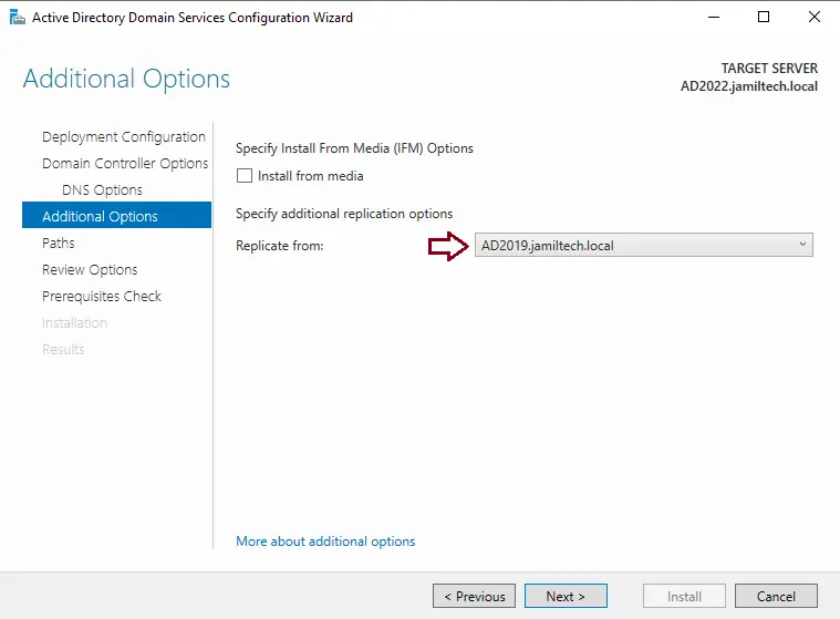 Specify additional replication options