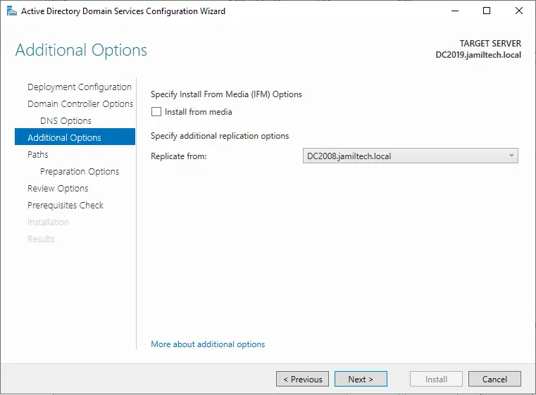 Specify additional replication options