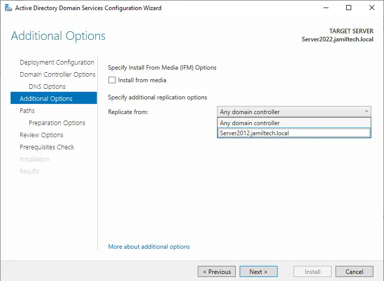 Specify additional replication options