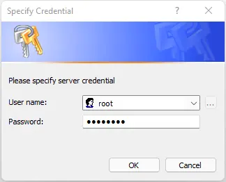 Specify credentials ESXi