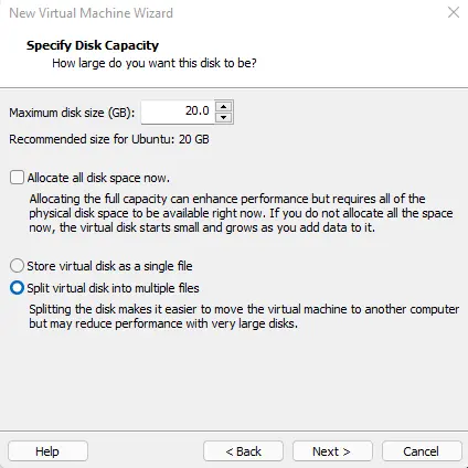 Specify disk capacity virtual machine