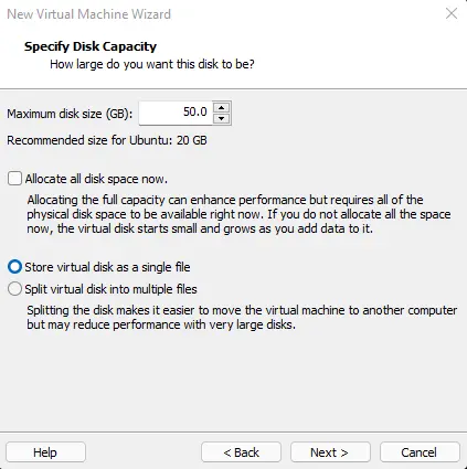 Specify disk capacity