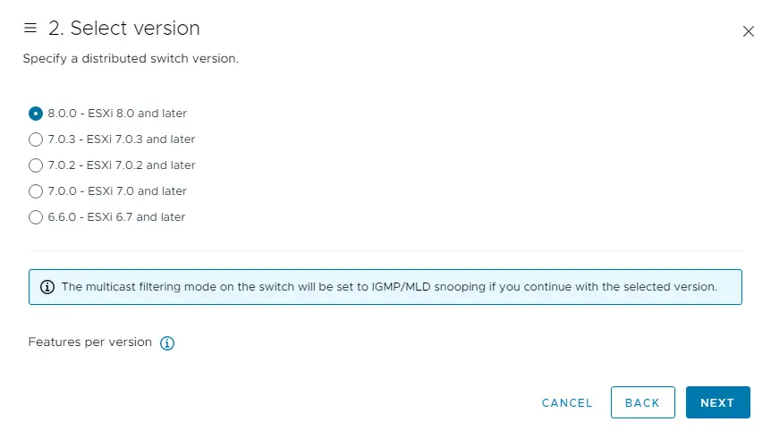 Specify distributed switch version