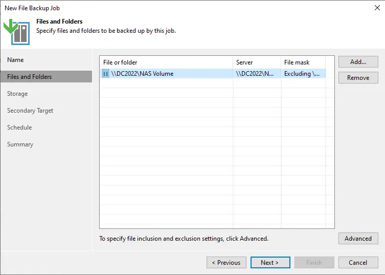 Specify files and folders