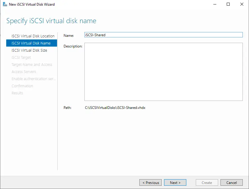 Specify iSCSI virtual disk name