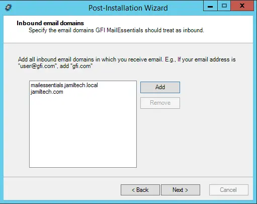 Specify inbound email domains GFI