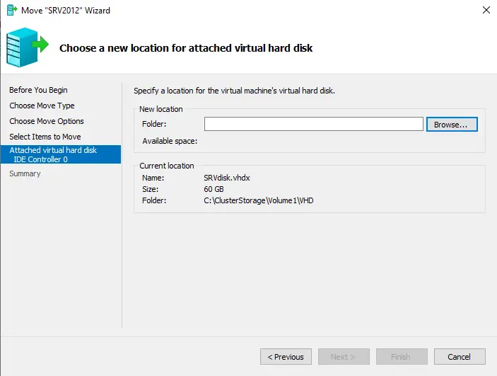 Specify location for virtual hard disk