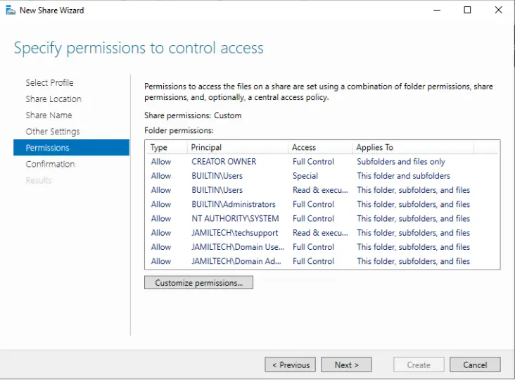 Specify permissions to control access