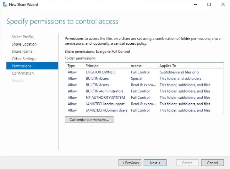 Specify permissions to control access
