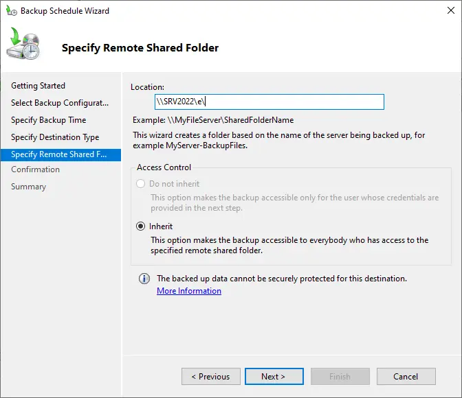 Specify remote shared folder