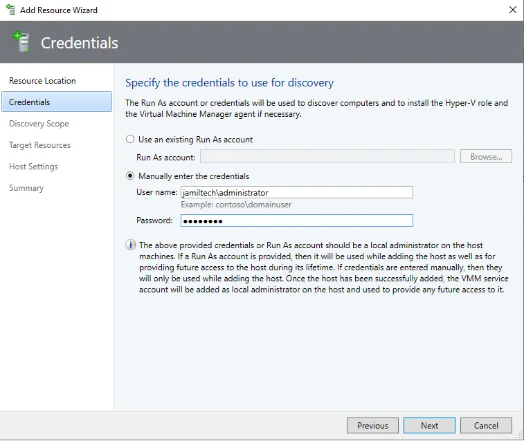 Specify the credentials to user for discovery