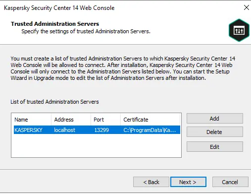 Specifying trusted Administration servers