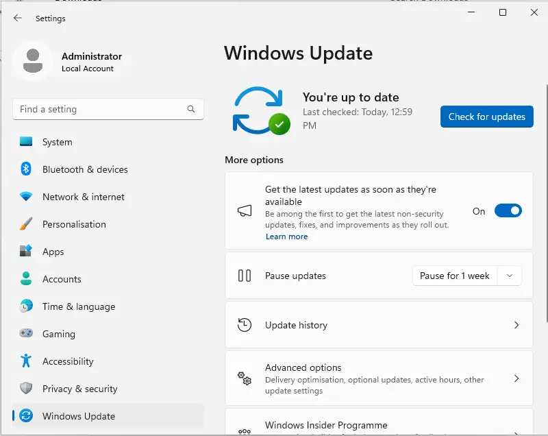 Speed up windows 11 check for updates