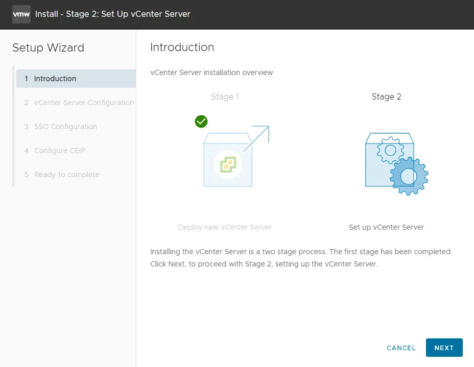 Stage 2: Set Up vCenter Server introduction