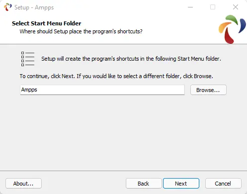 Start menu folder Ampps installation
