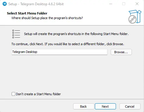 Start menu folder Telegram