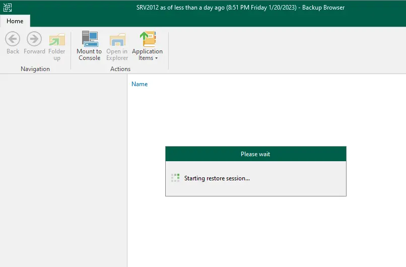 Starting restore session Veeam