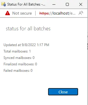 Status for all batches mailbox