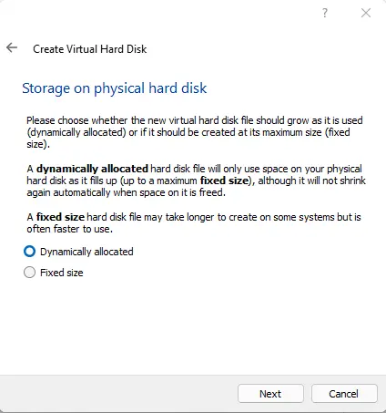 Storage on physical hard disk