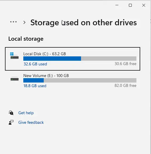 Storage used on other drives