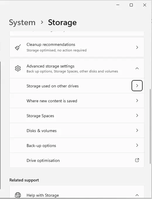 Storage used on other drives