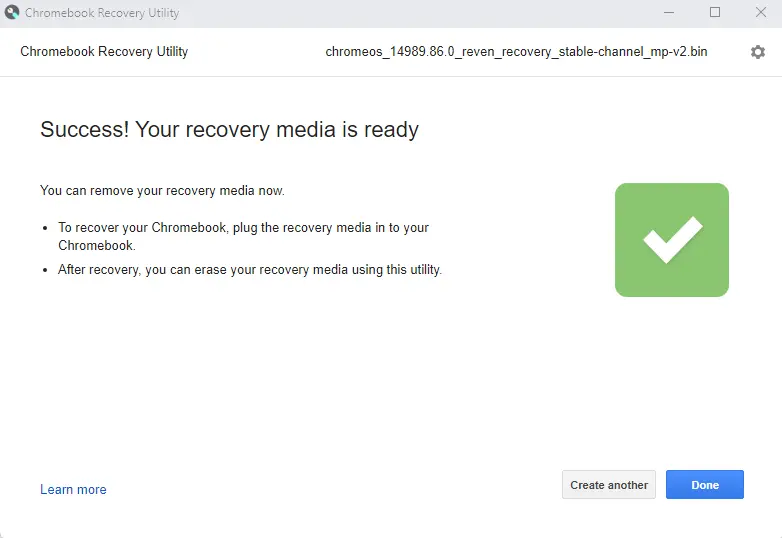 Success! Your recovery media is ready