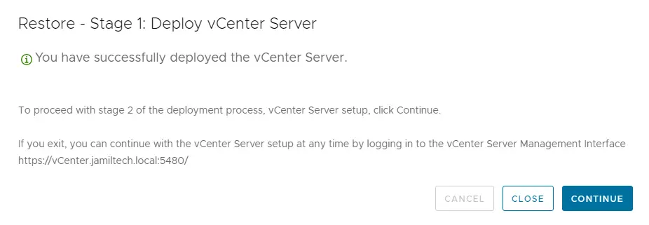 Successfully deployed vCenter server