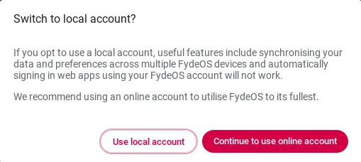 Switch to local account FydeOS