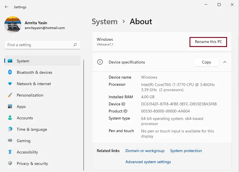 System about rename this PC