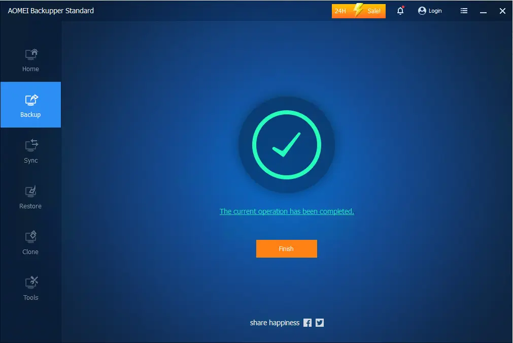 System backup finish AOMEI