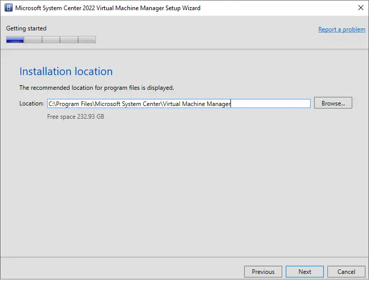 System center installation location