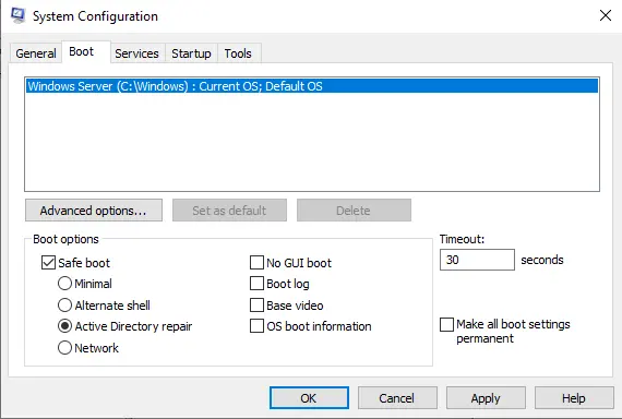 System configuration active directory repair