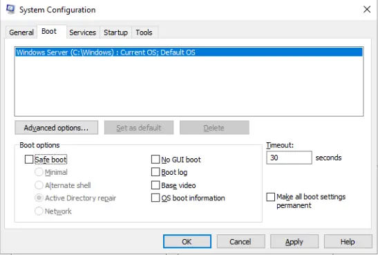 System configuration boot options