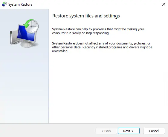 Restore via System restore point