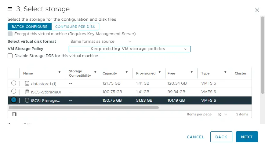 Take virtual machine template storage