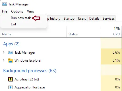 Task manager create new task