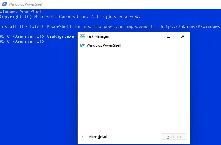 Taskmgr.exe PowerShell command