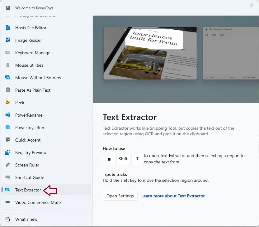 Text extractor powertoys