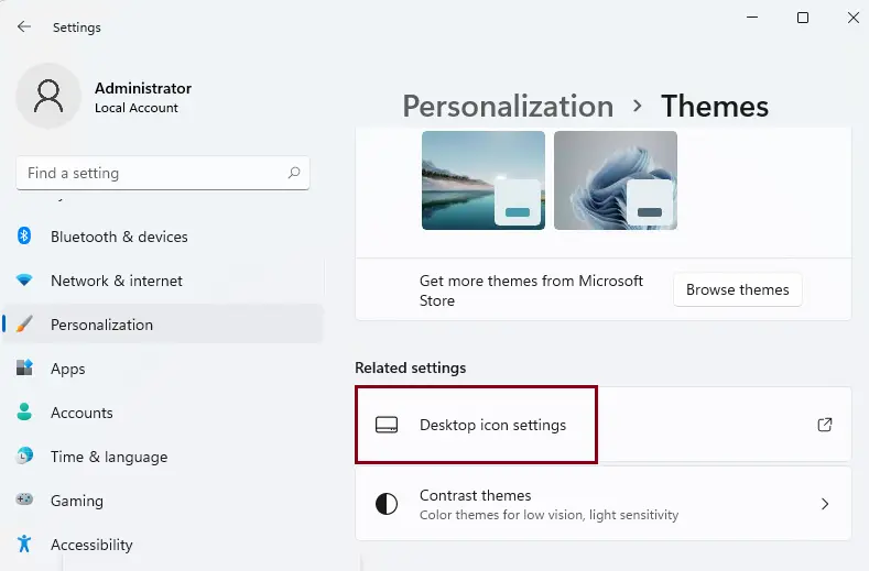 Theme desktop icon settings